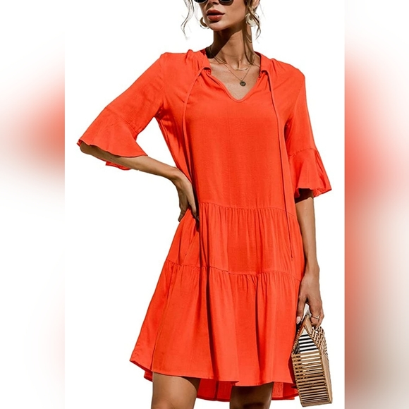 Dresses & Skirts - 🔥NWT🔥SZ MEDIUM Women's 3/4 Bell Sleeves Ruffle Mini Dress